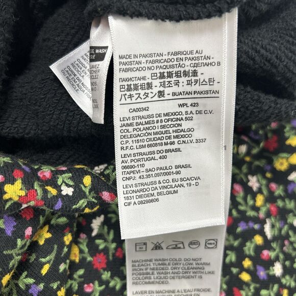 Levi's Hoodie Womens Small Black Floral Cropped Pullover Sweatshirt Red Tab - Picture 8 of 9